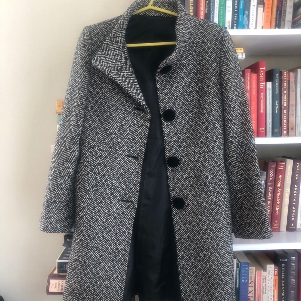 Herringbone wool coat velvet buttons custom made S